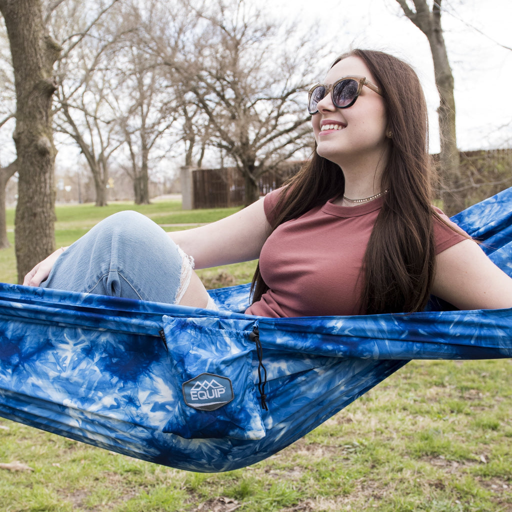 Craft-Dyed™ Recycled Polyester Travel Hammock for One, Navy Blue, Dimensions 108" L x 56" W