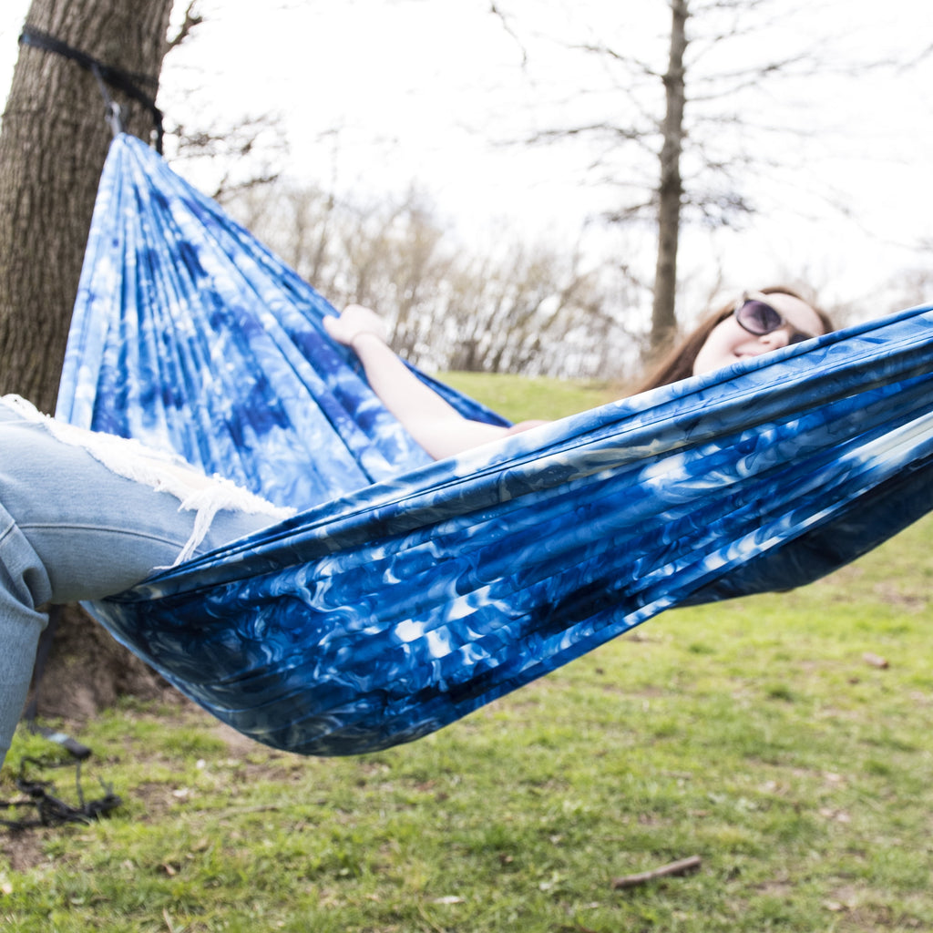 Craft-Dyed™ Recycled Polyester Travel Hammock for One, Navy Blue, Dimensions 108" L x 56" W