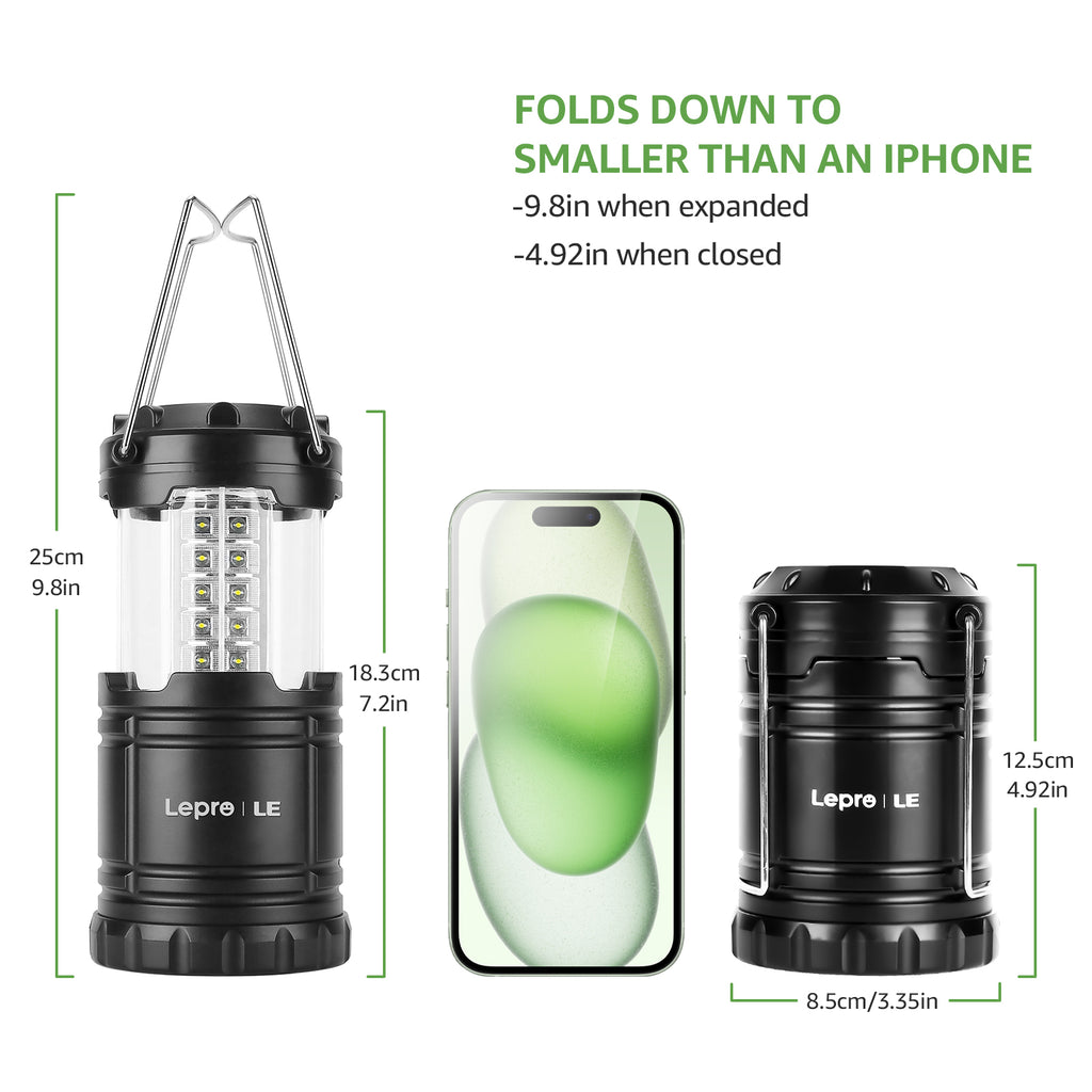LED Collapsible Camping Lantern Set of 4, High-Intensity Battery-Powered Lights, IPX4 Water-Resistant, Portable Emergency Illumination for Power Outages and Severe Weather Conditions