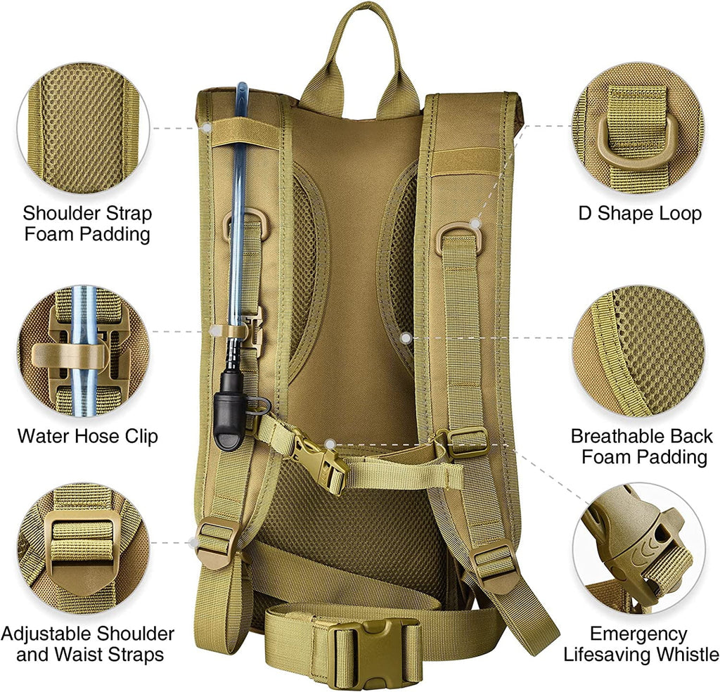 17L Hydration Backpack with 3L TPU Water Bladder - Molle Compatible Hydration Pack for Outdoor Activities such as Hunting, Hiking, Cycling, Climbing, and Running, Tan