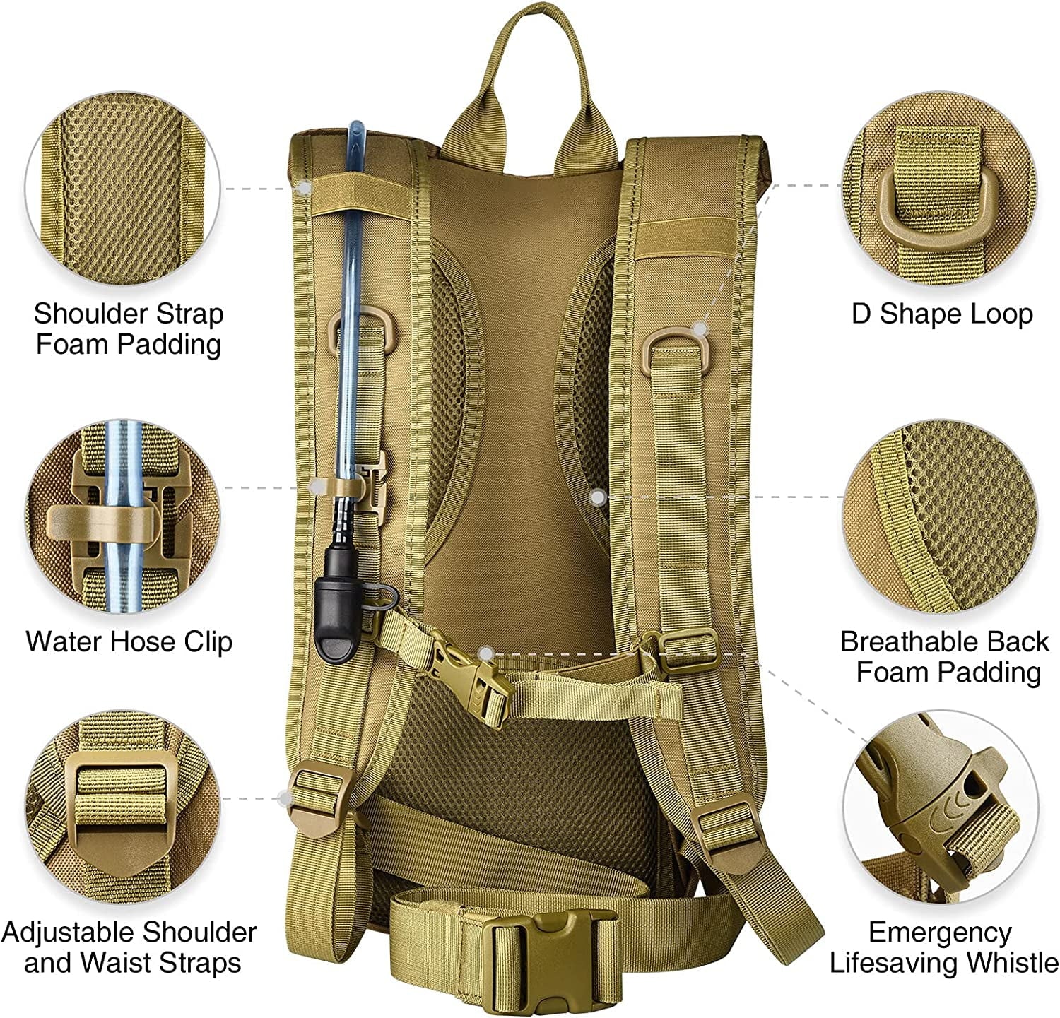 17L Hydration Backpack with 3L TPU Water Bladder - Molle Compatible Hydration Pack for Outdoor Activities such as Hunting, Hiking, Cycling, Climbing, and Running, Tan