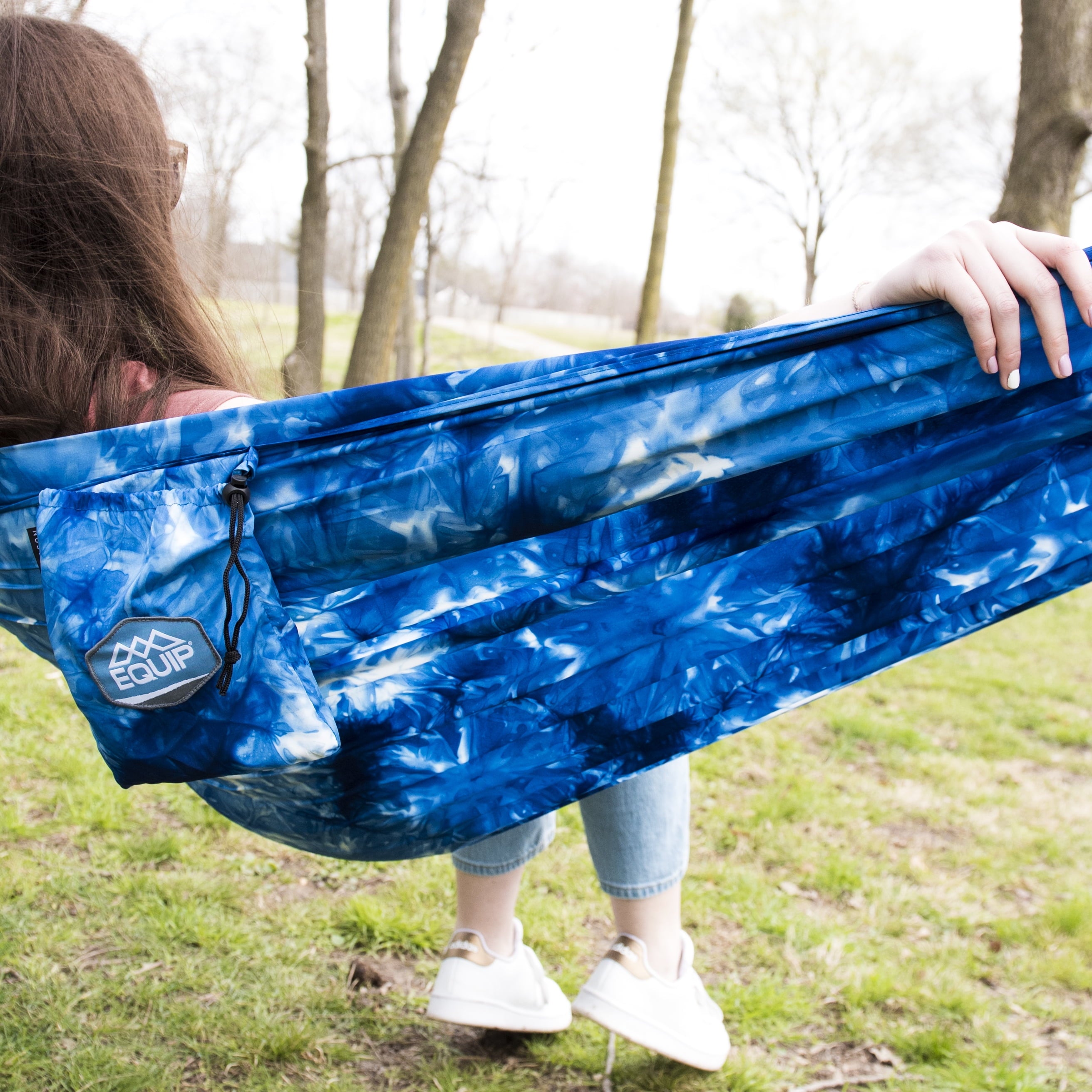 Craft-Dyed™ Recycled Polyester Travel Hammock for One, Navy Blue, Dimensions 108" L x 56" W