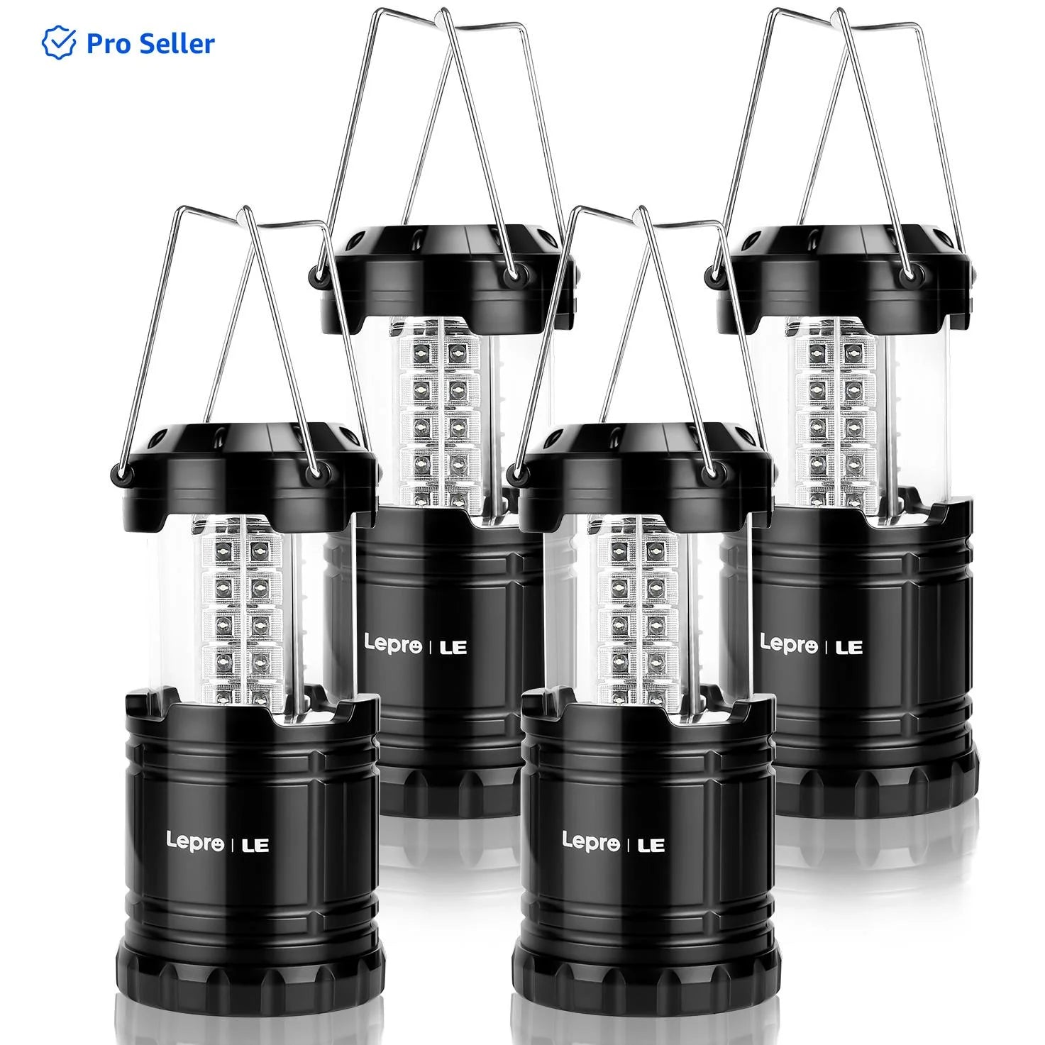 LED Collapsible Camping Lantern Set of 4, High-Intensity Battery-Powered Lights, IPX4 Water-Resistant, Portable Emergency Illumination for Power Outages and Severe Weather Conditions
